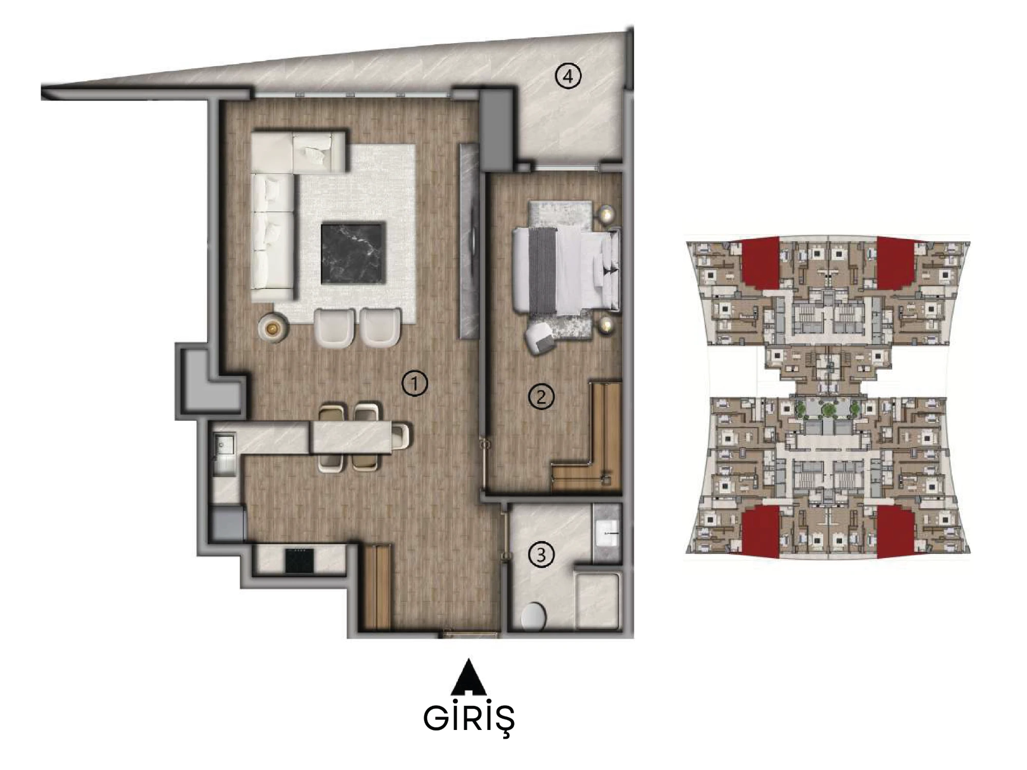 1+1 A Tipi kat planı