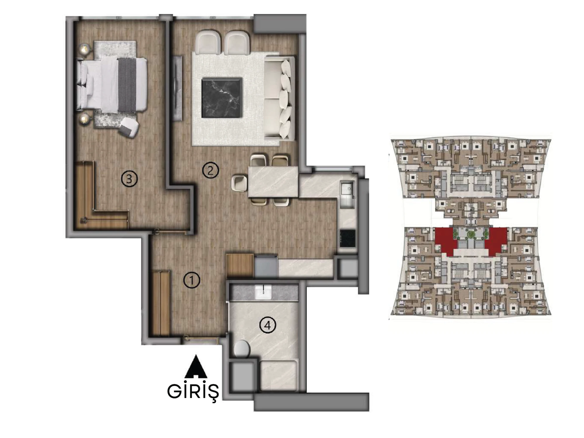 1+1 B Tipi kat planı